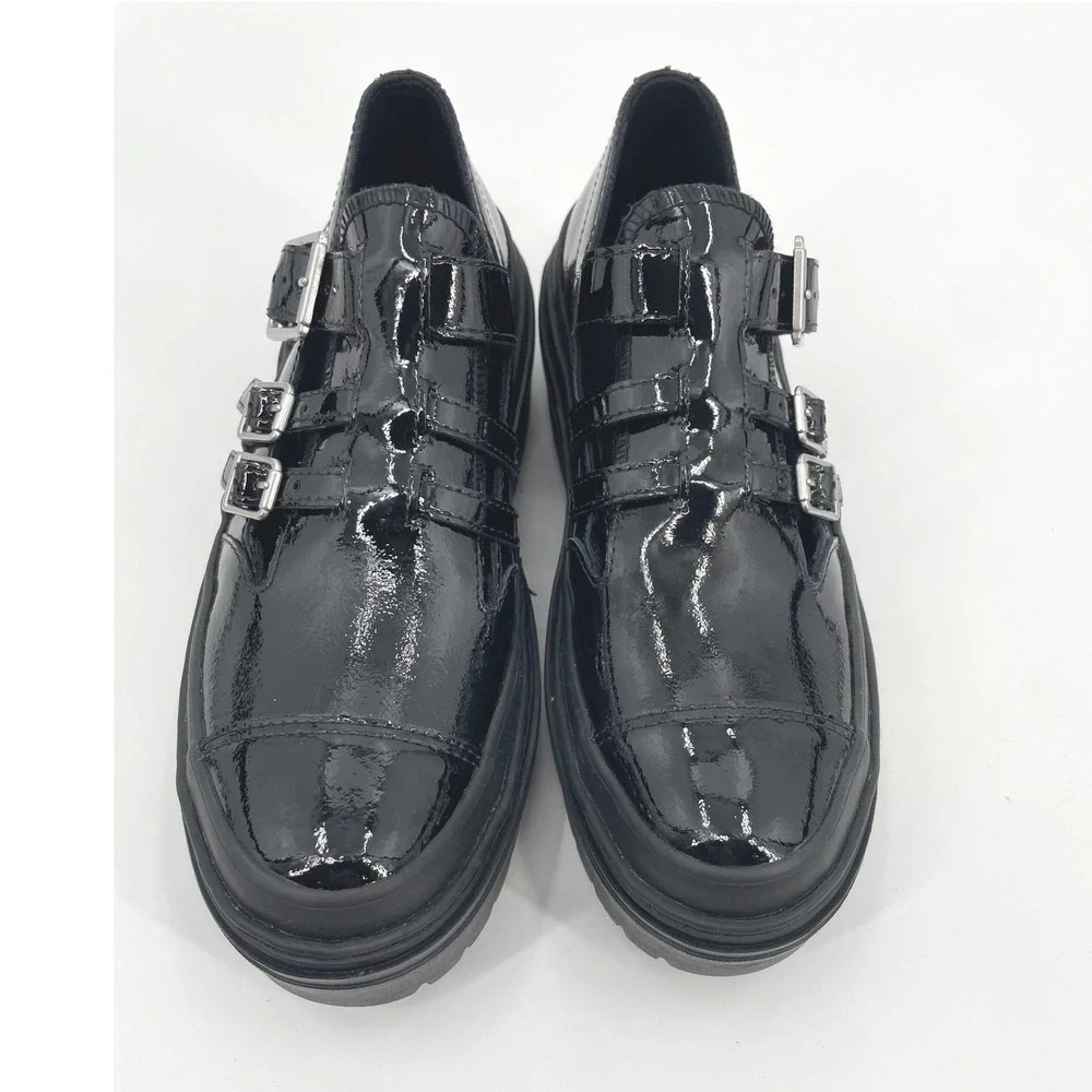 Converse Mary Jane Shoes Womens 7.5 Black Patent Leather Platform Buckle Y2K